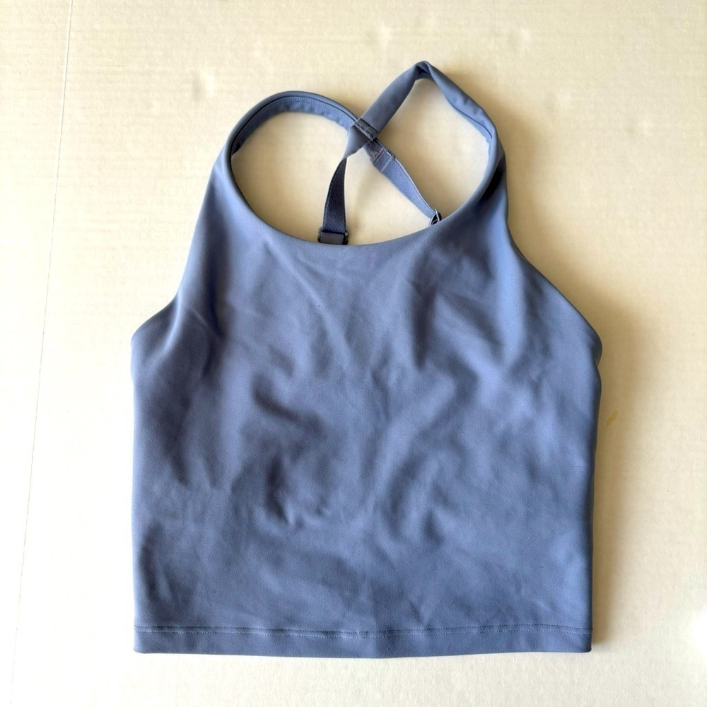 Old navy active power soft athletic top cross straps built in bra blue xs